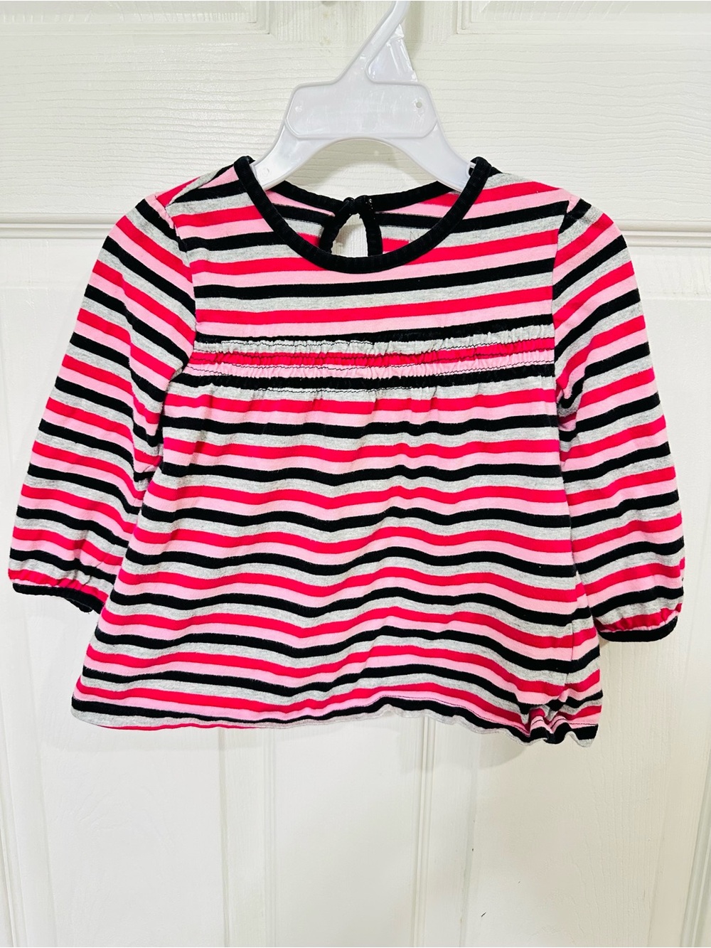 Girls Striped Top in Pink, Black & White